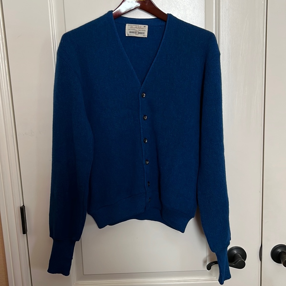Vintage Robert Bruce Arnold Palmer Design Wool Alpaca Blue Cardigan Size M